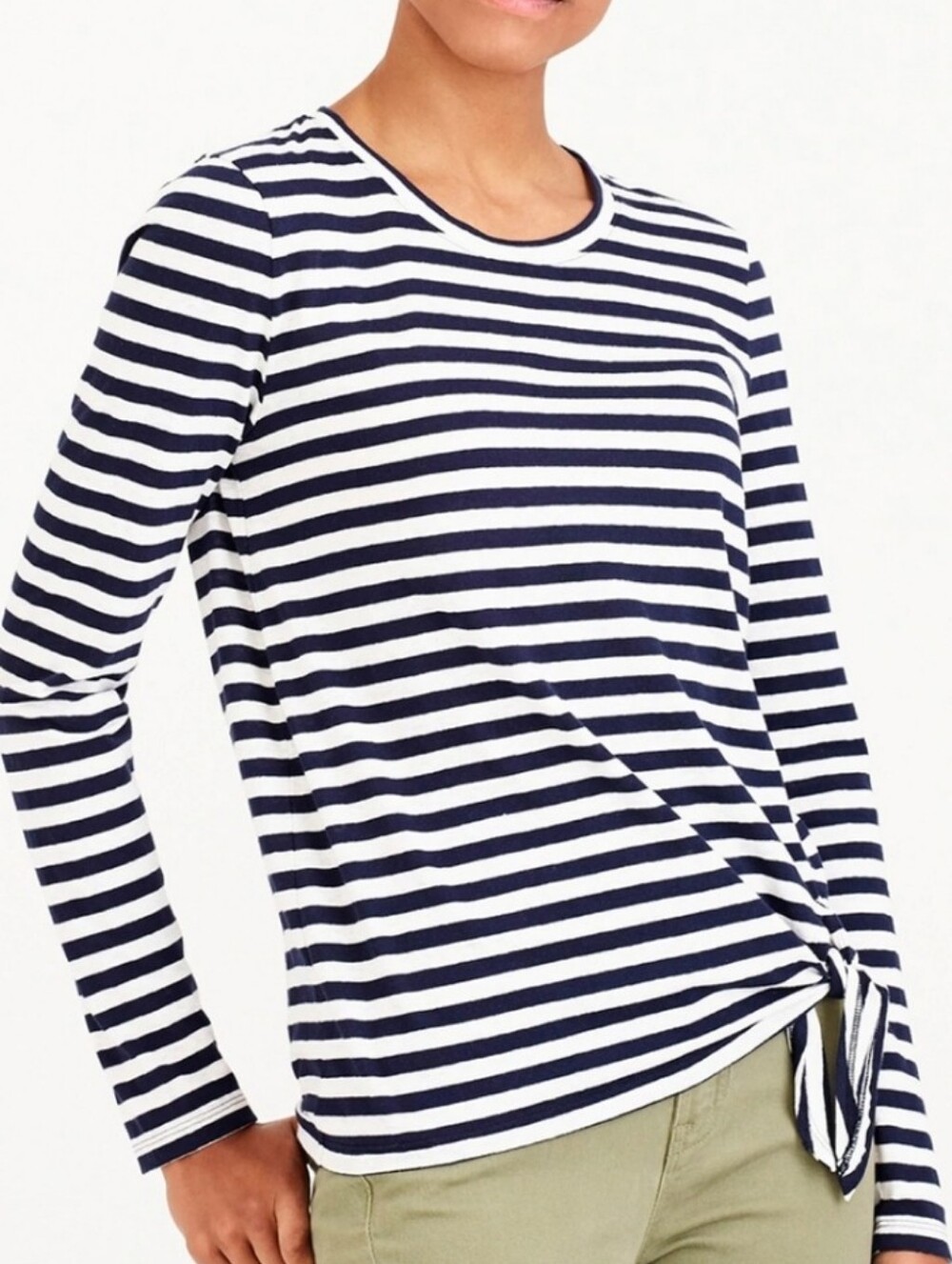 J. Crew Mercantile Stripe Side Tie Long-Sleeve Top Navy Ivory Size Large